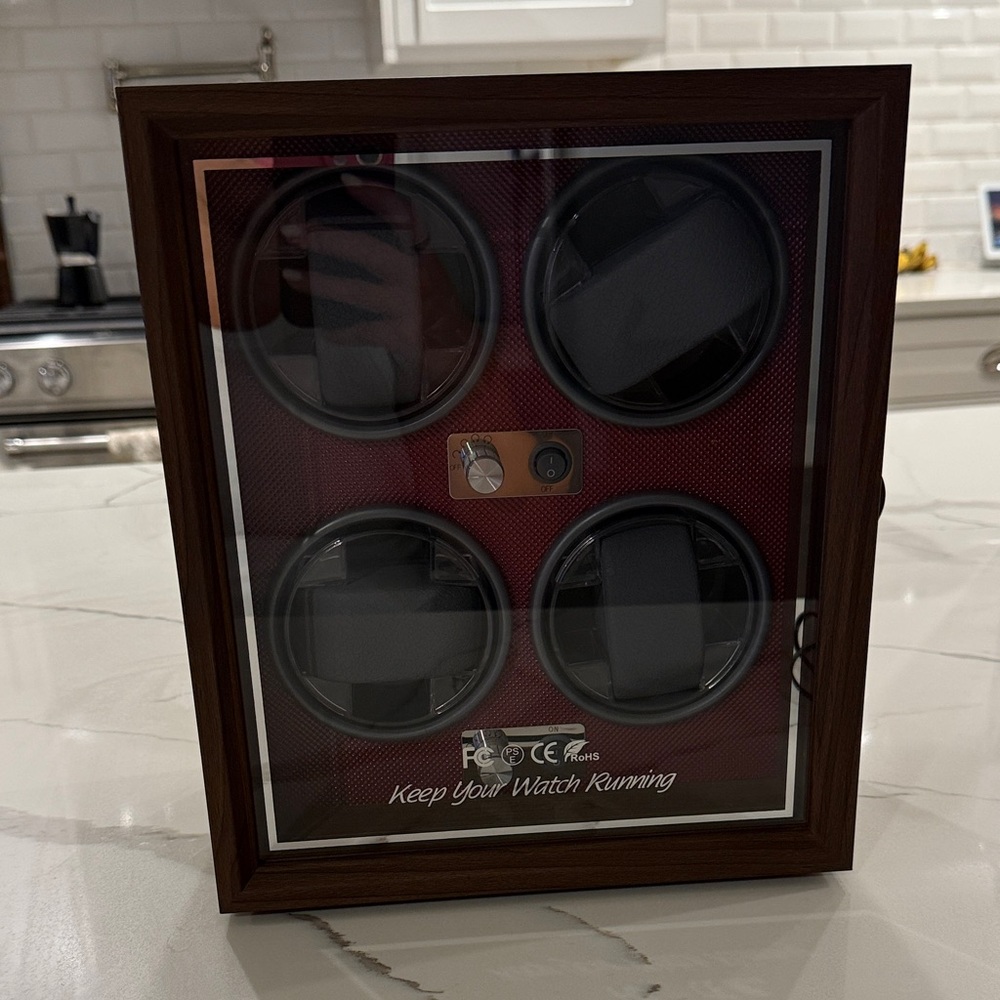 Wooden Watch Winder with Red Interior